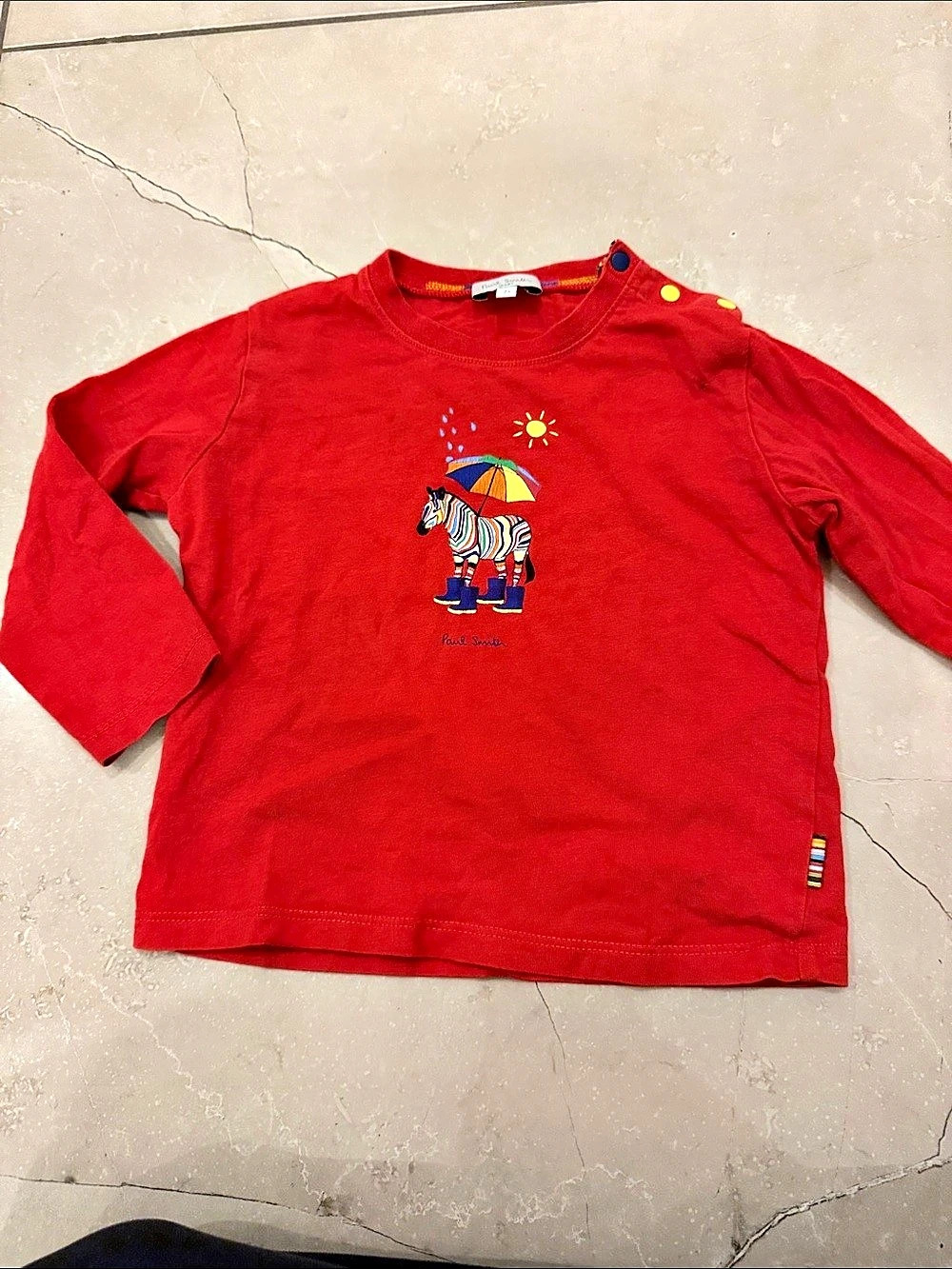 Paul Smith Junior Zebra Umbrella Long Sleeve T-Shirt Boys 2T Red